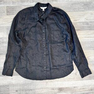 Garnet Hill Washed Black Linen Long Sleeve Button Down Top Women's size 10 A44